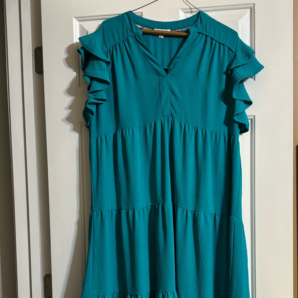 Umgee Long Green Tiered Midi Dress